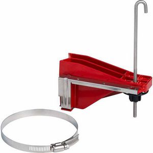 Ball Valve Lockout, Large, Series: Perma-Mount™, 7/16 in THK Fits Minimum Handle Size, 2 in Fits Minimum Pipe Size, 4 in Fits Maximum Pipe Size, 5/16 in Padlock Shackle Maximum Diameter, LOTO-74 Powder Coated Steel, Red, -40 °F Minimum Temperature, 1