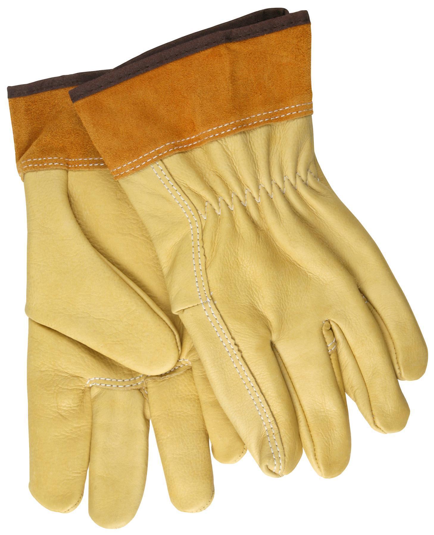 Gloves, Welding, L Size, Grain Leather Palm, Beige, Standard Finger Style, Safety Cuff