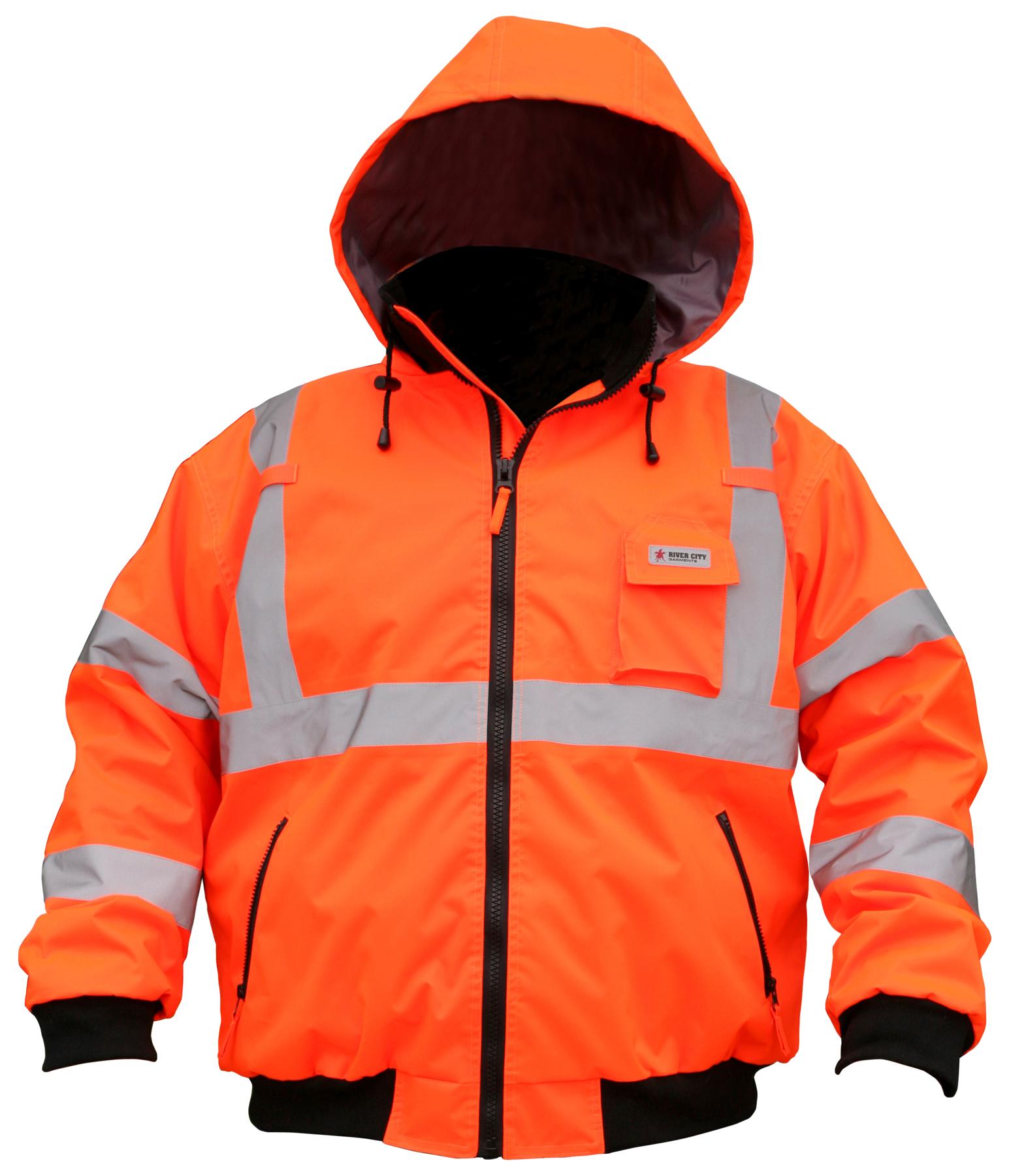 Jacket, Reversible, Series: BP2CL3O, X-Large Size, Hi-Viz Fluorescent Orange, Polyester/Polyurethane, 56.5 in Chest, Elastic Wrist/Zipper Closure, 6 Pockets, Specifications Met: ANSI 107-2020 Class 3 Type R
