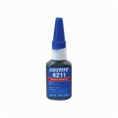 Instant Adhesive, 1-Part High Viscosity, Series: 4211™, Bottle Container, 20 g Container, Cyanoacrylate Base, 210 s Setting, 24 hr. Curing, Black, -65 to 250 deg F, 1.07 Specific Gravity, <lt/>20 g/L VOC, 2500 cPs Viscosity, Plastic, Metal and Rubber