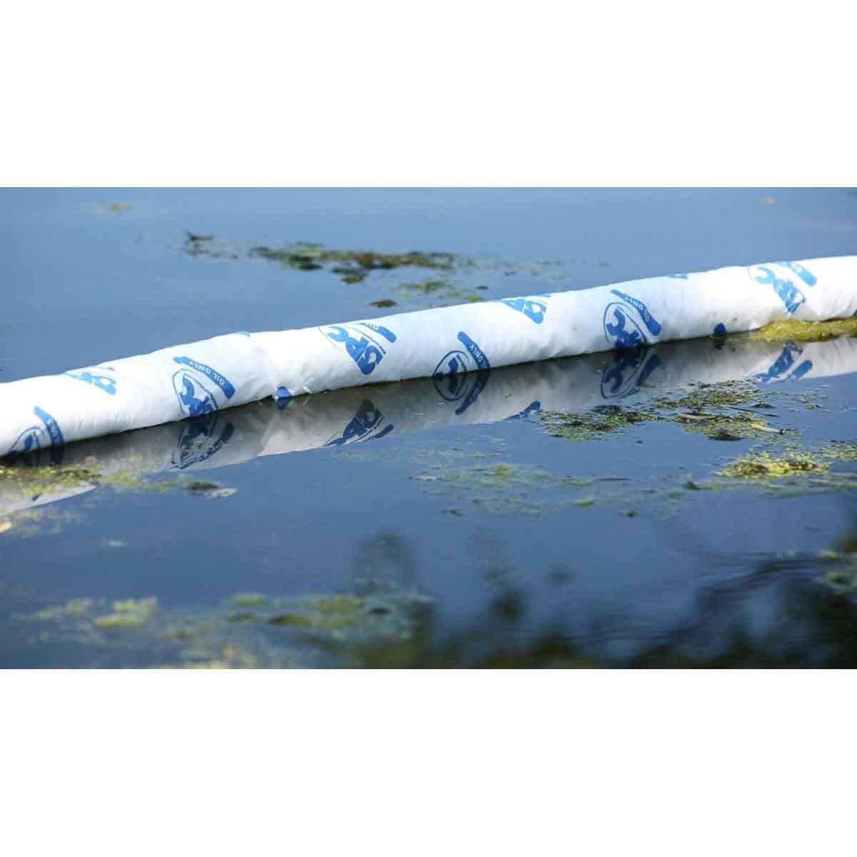 Absorbent Boom, Abrasion-Resistant Marine Skimming, 5 Inch Diameter, 20 Foot Length, 32 gal Absorption, Fluids Absorbed: Oil, Lintfree Polypropylene, White