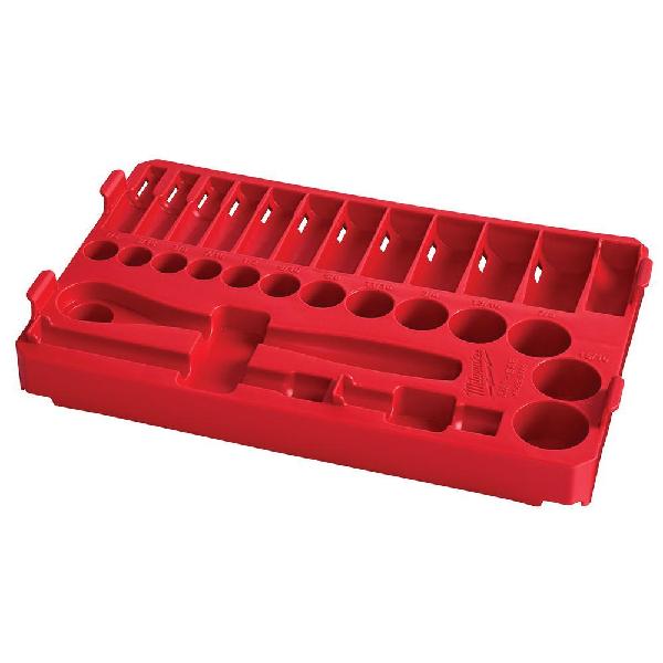 Storage Tray, 3/8 in Drive, 12.01 in Overall Length, 7.68 in Overall Width, 1.65 in Overall Height, 28 Piece, For Use With: 48-22-8431 and 48-22-8436 Low-Profile Compact Organizer, 48-22-9408 Ratchet and Socket Set, Plastic, Red