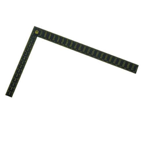 Rafter Square, Premium, 16 x 24 in, Graduations: 1/16 in, 1/8 in Face, 1/16 in, 1/8 in, 1/12 in Back, Measuring System: Metric, 16 x 1-1/2 in Tongue, 2 in Width, Aluminum, Black Anodized/Yellow Filled Graduations, Black