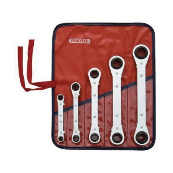 Ratcheting Box Wrench Set, Reversible, Measurement System: Imperial, 1/4 x 5/16 to 3/4 x 7/8 in Drive, 12 Points, 5 Piece, Full Polished