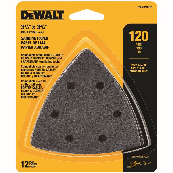 Oscillating Sanding Paper, Hook and Loop Triangle, For Use With: Sanding Platen, 3-3/4 in OAL, 120 Grit, Aluminum Oxide, Black