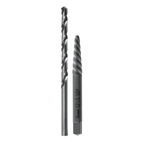 Spiral Extractor and Drill Bit, Aggressive Left Hand, Series: 537 Series, Measurement System: Imperial, 7/64 in Drill, #2 Extractor, High Speed Steel