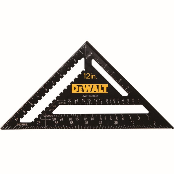 Rafter Square, Premium, 12 in L Size, Graduations: 6-3/4 in L Graduated Every 1/8 in, Measuring System: Imperial, Aluminum, Black
