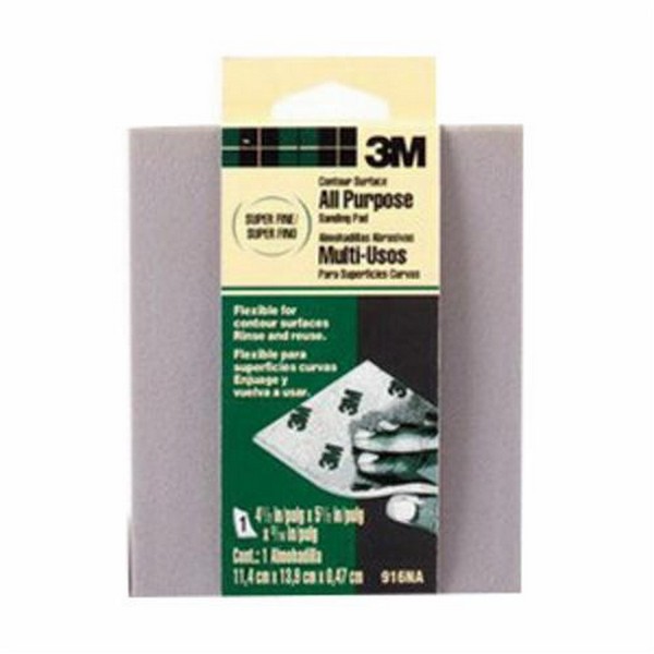 Sanding Sponge, Contour Surface, 5-1/2 Inch Overall Length, 4-1/2 Inch Overall Width, 3/16 Inch Overall Thickness, 220 Grit, Super Fine Grade, Applicable Materials: Drywall, Metal, Paint, Plastic and Wood