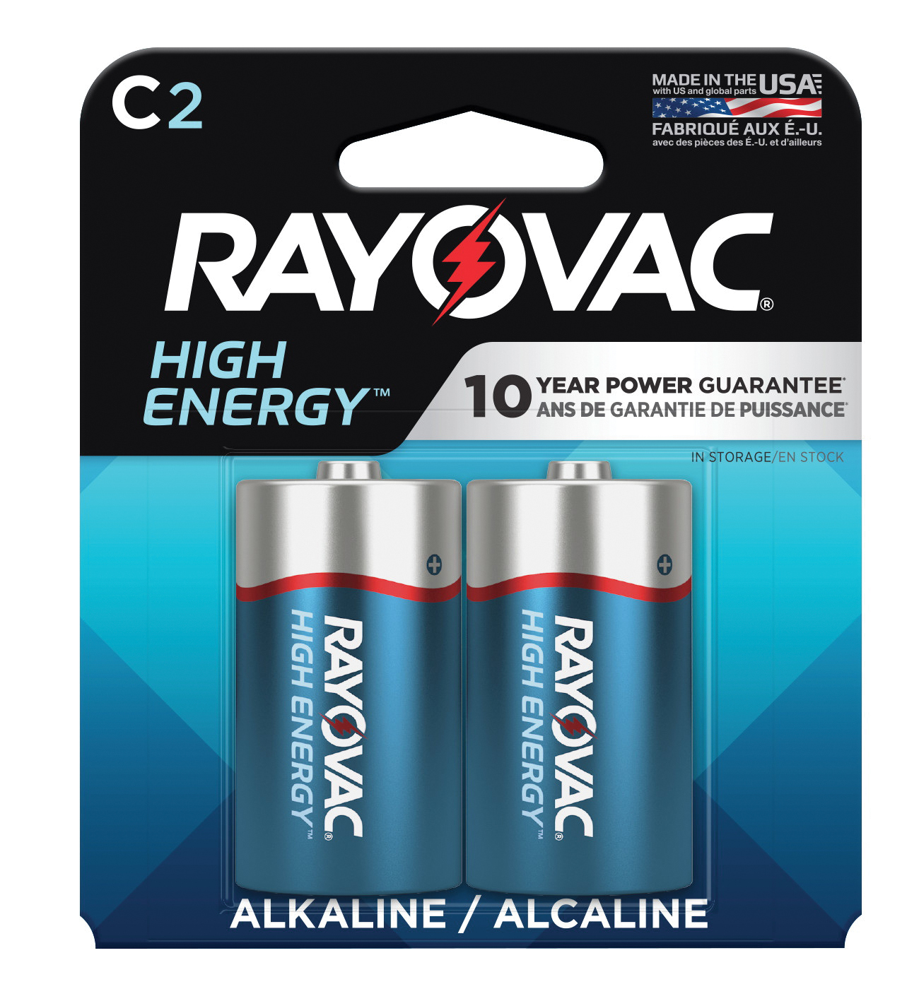 Battery, Series: High Energy™, Alkaline Zinc Manganese Dioxide, 1.5 V Nominal, C, Flat Terminal, Plastic Film Case, Up to 10 years Shelf Life, 1.031 in Dia x 1.969 in H