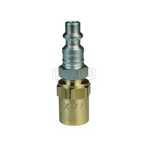 Quick Disconnect Pneumatic Reusable Plug, Industrial, Series: DF Series, 1/4 Inch Nominal, Quick Disconnect Plug x Hose Barb End Style, 9/16 Inch Hex, 2.16 Inch Length, 500 psi Pressure, -40 to 250 °F, Steel, 0.81 Inch Outside Diameter