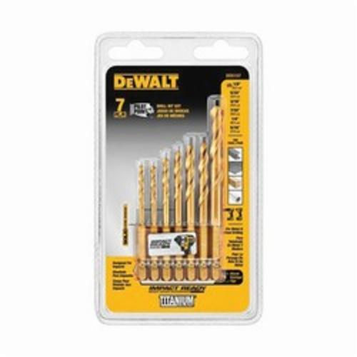 Drill Set, Imperial System of Measurement, 1/8 in Minimum Drill Bit Size, 5/16 in Drill Bit Size, 135 deg Drill Point Angle, 7 Piece, Specifications: Pilot Point, HSS, Titanium Coated