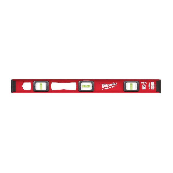 Magnetic I-Beam Level, Heavy Duty, 0.0005 in Accuracy, 24 in Length, 1 in Width, 2-1/4 in Height, 3 Vials, Aluminum, Black/Red