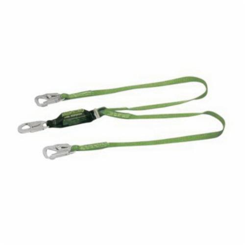 Lanyard, Shock Absorbing, Series: BackBiter®, 6 ft Length, Webbing Line, 2 Leg, Green, Locking Snap Hook Anchorage Connection, Locking Snap Hook Harness Connection Hook
