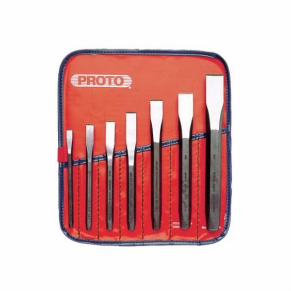 Cold Chisel Set, 5/16 to 7/8 in Chisel, 8 in Overall Length, 7 Chisels, 7 Piece,Yes Corrosion-Resistant, Steel, Black Oxide