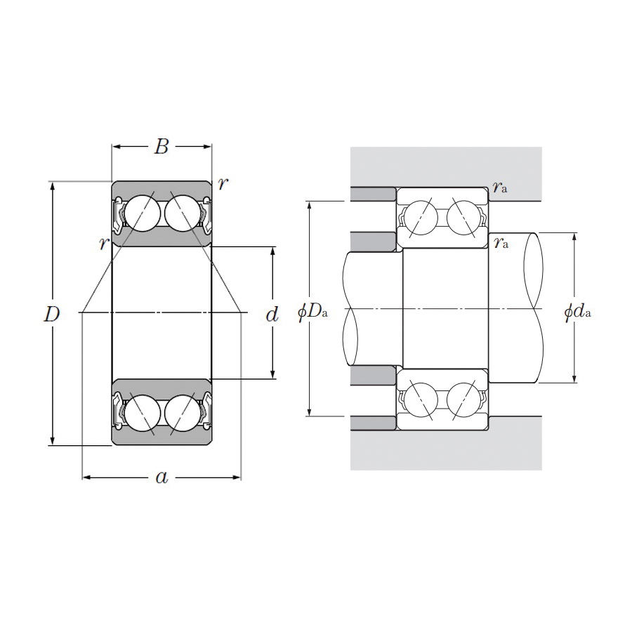 Double Row Angular Contact Ball Bearing, 40 mm Inside Diameter, 80 mm Outside Diameter, 30.16 mm Overall Width, 25° Contact Angle, Shield On Both Sides, Steel Cage