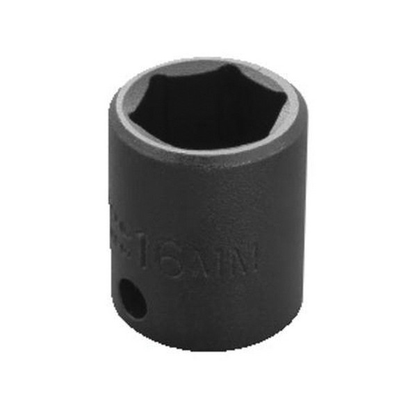 Socket, Standard Length, Yes Impact Rated, Measurement System: Metric, Square Drive, 3/8 in Drive, 16 mm Socket, 27.8 mm Overall Length, 14.2 mm Opening Depth, 23 mm Drive End Width, 23 mm Socket End Width, Side Locking Hole Locking, 6 Points, 15.1 m