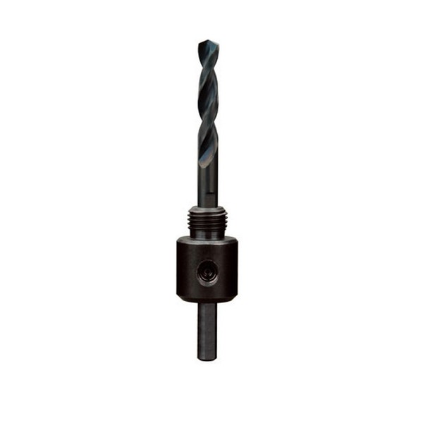 Hole Saw Arbor, Small Thread, Up to 1-3/16 in Arbor, Round Shank, 1/4 in Shank, Steel Cutting Edge, Hardened Steel, Black