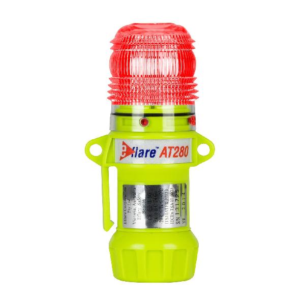 Flashing Beacon, Compact Durable E-Flare Waterproof, Series: 939-AT280, 1.6 in Diameter, LED Lamp, Red Lens, Flashing/Steady-On Flash, 165 to 185 fpm Flash, 10 deg Beam, ABS Housing Material, (4) AA Alkaline Energizer® or Duracell® Batteries Power So