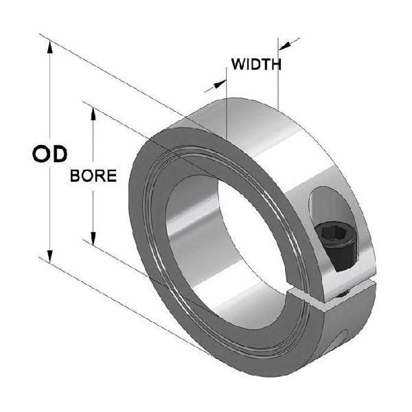 Clamping Collar, Industry Standard, Series: GM1C, 1-Piece Split Construction, 70 mm ID, 98 mm OD, 19 mm Width, Hex Socket Cap Screw Screw Style, M8x25 Screw, Steel, Black Oxide