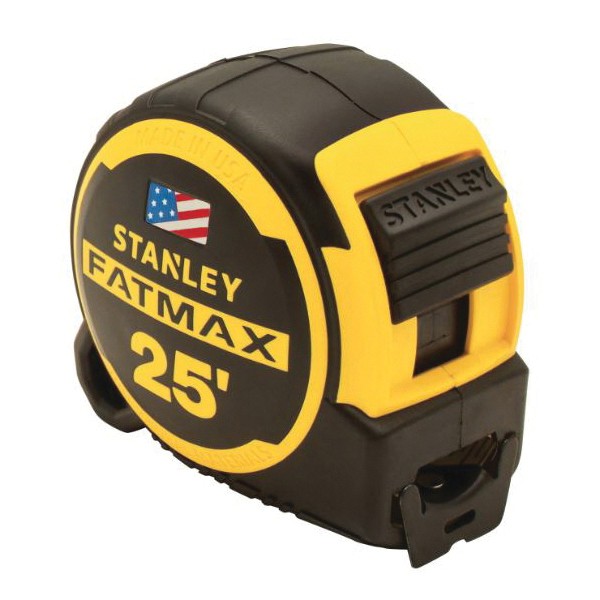 Measuring Tape, 25 ft Blade Length, 1-1/4 in Blade Width, Plastic Case, Black/Yellow Case