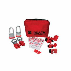 Breaker Pouch Lockout Kit, Personal Portable, Filled Filled/Unfilled, Language: English, 11 Piece, 4-3/4 in Height, 7-1/2 in Width, 2 in Depth, Nylon, Black on Red