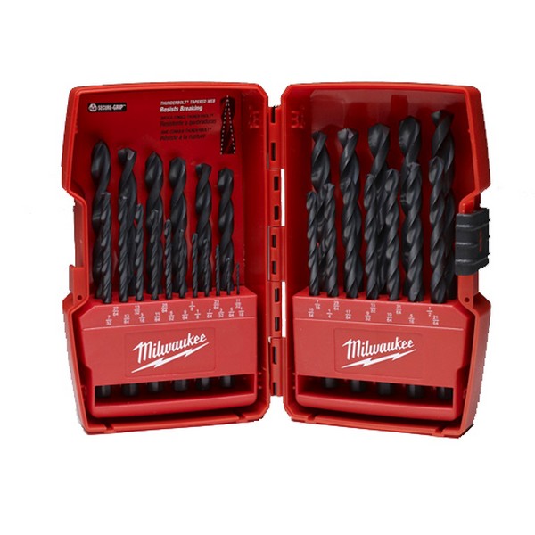 Drill Bit Set, 29 Piece, Specifications: 3-Flat Shank, 135 deg Split Point, HSS, Black Oxide