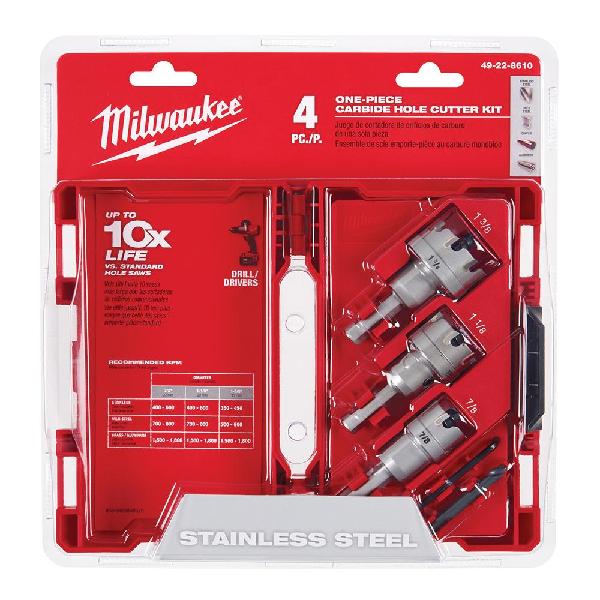 Hole Cutter Set, 1-Piece, 4 Piece, Specifications: 3/16 in Cutting D, 7/8 in Minimum Cutting Dia, 1-3/8 Maximum Cutting Dia, For Use With: Hole Saw, Carbide