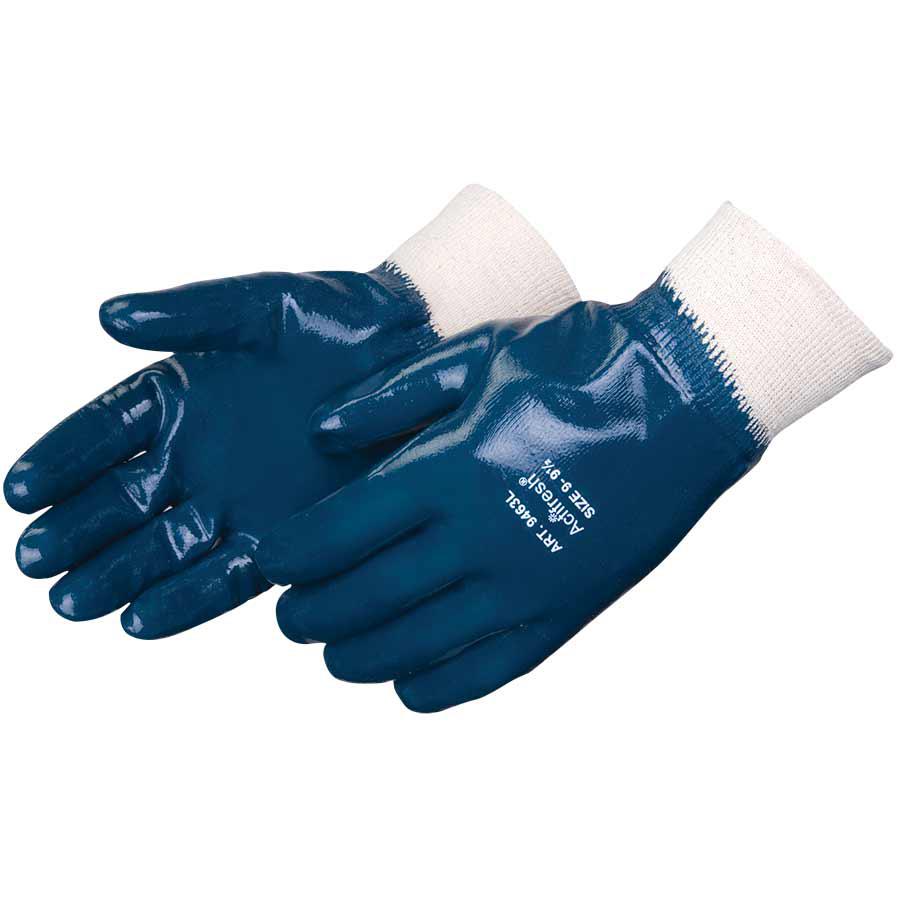 Glove, Heavy Weight, XL Size, Nitrile, Blue, Smooth Grip Style, Jersey Lining, Knit Wrist Cuff, Resists: Chemical