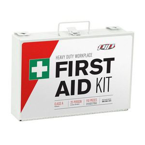 First Aid Kit, Heavy Duty Lightweight, Series: 299-15025A, Wall Mounting, 110 Components, People Served: 25, Metal Case, White