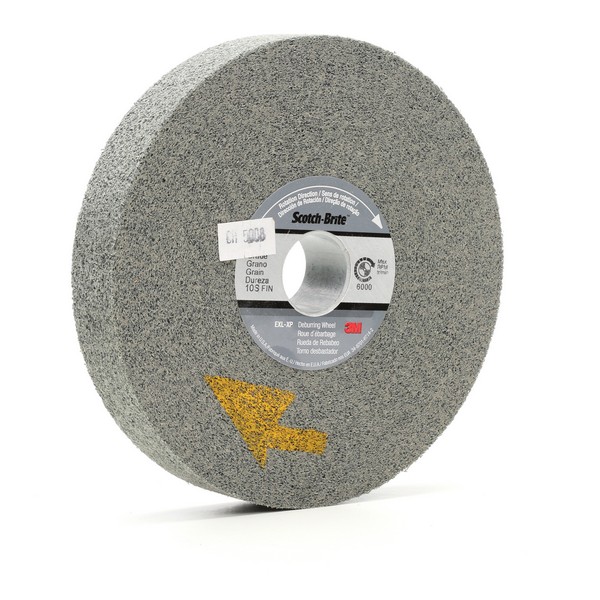 Convolute Wheel, Series: EXL-XP, Center Hole Attachment, Silicon Carbide Abrasive, 6 Inch Wheel Diameter, 1 Inch Center Hole, 1 Inch Face Width, Fine Grade, 6000 RPM Maximum, Hard Density Grade, 10 Density Number, Gray