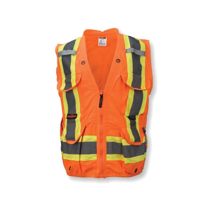 Vest, 2-Tone Heavy Duty, Series: SV030X-2, 3X Size, Hi-Viz Orange, Polyester, Silver Stripe, Zipper Closure, 10 Pockets, ANSI Class: Class 2, Specifications Met: ANSI/ISEA 107-2015 Type R