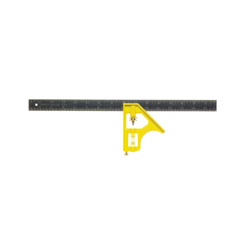 Combination Square, Premium, 2 Piece, Square, 12 in Blade Length, 1 in Blade Width, Measurement System: SAE, Graduations: 1/32 in, 1/16 in, 1/8 in, Die Cast Head, Hi-Viz Yellow Head, Steel Blade, Polished Chrome