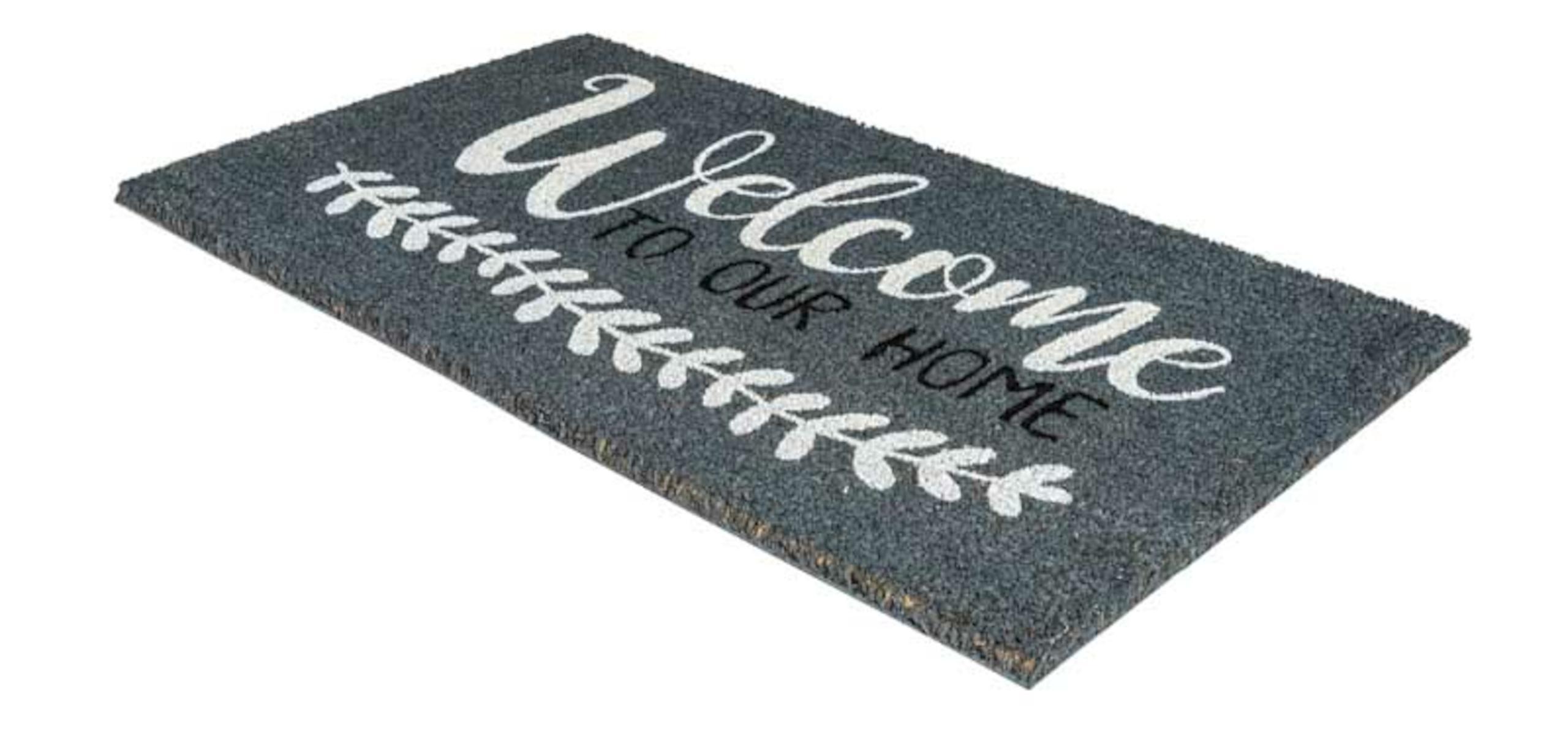 Entrance Mat, Welcome to Our Home Coir Vinyl-Backed, Series: C12OH, 30 in Length, 18 in Width, 1/2 in Thickness, Natural, Coir, Vinyl Backing, Outdoor Indoor/Outdoor