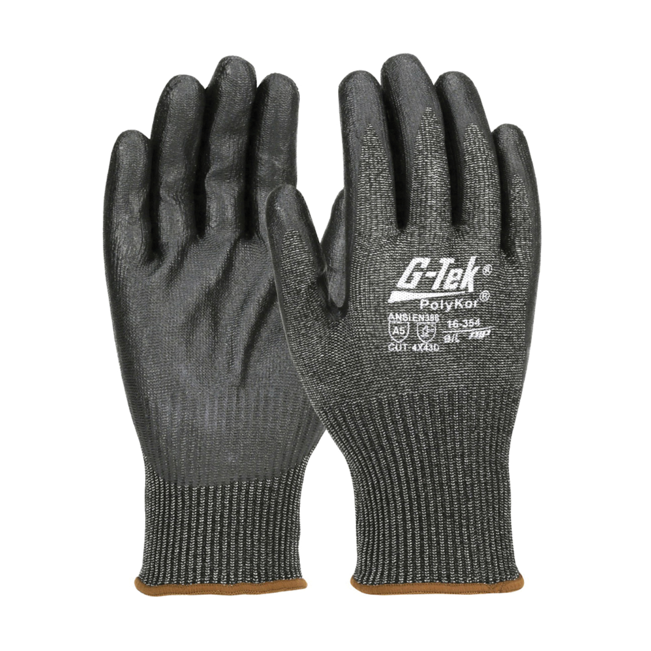 Cut-Resistant Gloves, Lightweight Washable, Series: 16-354, L Size, Foam Nitrile Palm, Foam Nitrile Coating, Fiber, Black, Paired Hand, Seamless Style, Fiber Lining, Knit Wrist Cuff, 9.8 in Length, ANSI Cut-Resistance Level: A5, ANSI Puncture-Resista