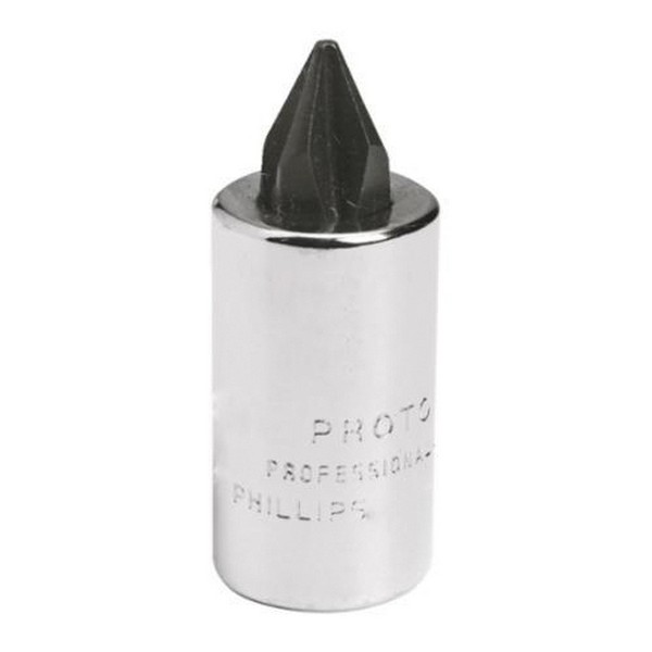 Screwdriver Socket Bit, Standard Length, Measurement System: Imperial, 1/4 in Drive, Phillips® Bit, #2 Bit, 1-13/64 in Overall Length, Polished Chrome