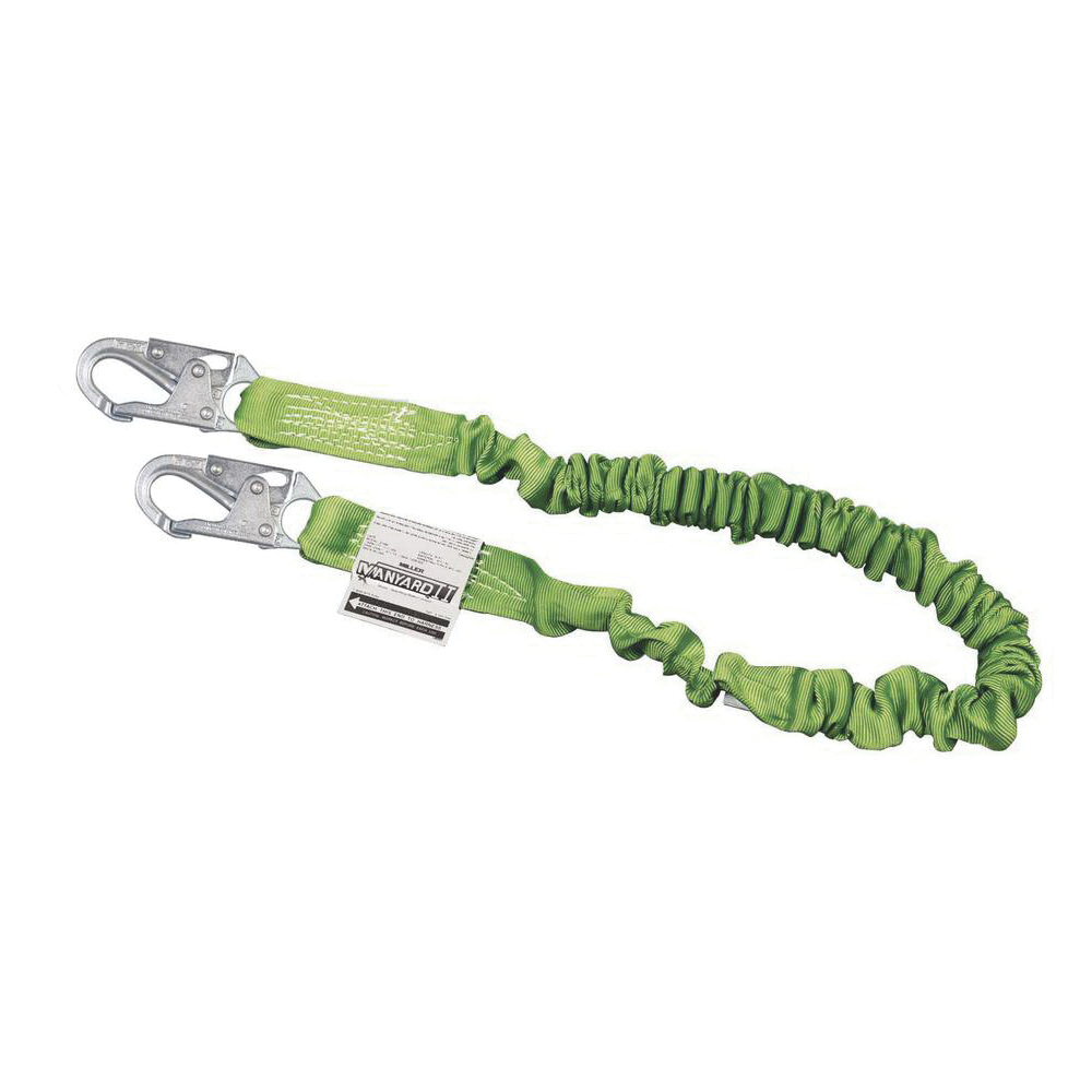 Shock Absorbing Lanyard, Stretchable, 310 lb Load, 6 ft Length, Polyester Webbing Line, Steel Hardware, 1 Leg, Green, 1-3/4 in Strap Width, 5000 lb Tensile Strength, Snap Hook Anchorage Connection, 3/4 in Anchorage Hook Gate Opening, Specifications Met: ANSI Z359, CSA Certified, OSHA Approved