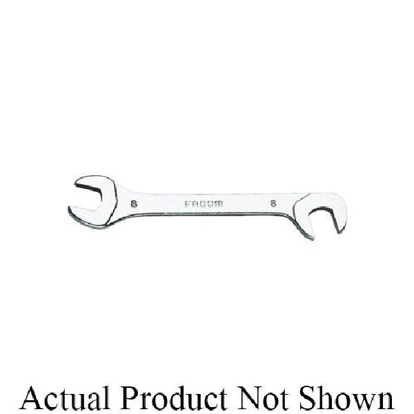 Wrench, Short Standard Stubby, Measurement System: Metric, Open End Wrench, 3.2 mm Wrench Opening, 2-3/4 in Overall Length, 15˚, 75˚ Offset, 25/64 in Open End Width, 3/32 in Open End Thickness, Angled/Double Head, 15˚, 75˚ Head, Flat Handle, Steel, S