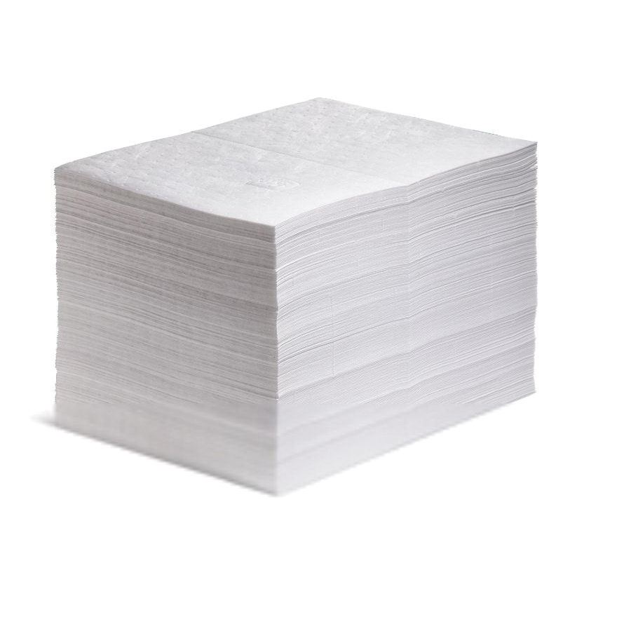 Absorbent Mat Pad, Lightweight, 20 in Length, 15 in Width, 14.08 oz Absorption Capacity, Fluids Absorbed: Oil Based Liquids, Polypropylene, White