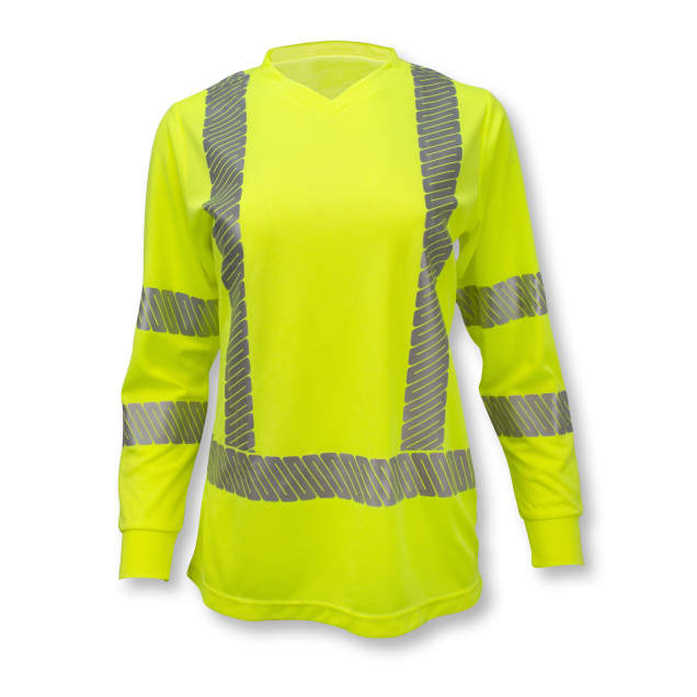 Safety T-Shirt, High Visibility Long Sleeve, Series: ST21, Women's Gender, 2XL Size, Hi-Viz Green/Silver, Polyester Birdseye, 130 GSM Fabric Weight, 1 Pocket