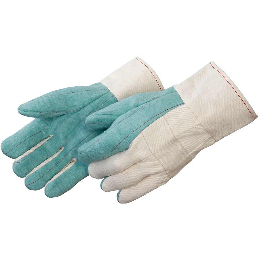 General Purpose Work Glove, Cotton, Green/Natural White, Straight Thumb Style, Band Top Cuff