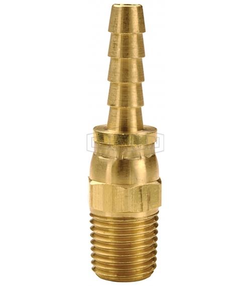 Barb Fitting, Fitting/Connector: Adapter, 1/4 x 5/16 in Nominal, Male NPTF Swivel x Hose Barb End Style, 2.15 in Length, 4 Barb, 80 psi Pressure, -40 to 160 °F, C360 Brass