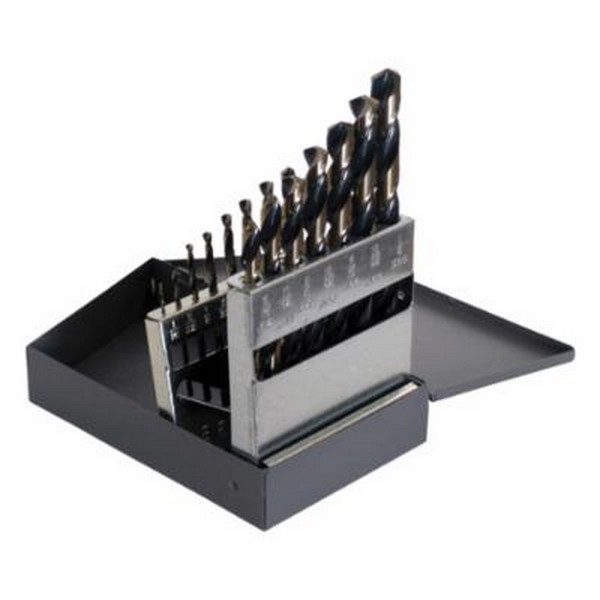 Jobber Length Drill Set, Heavy Duty, Series: 1878, Imperial System of Measurement, 1/16 in Minimum Drill Bit Size, 1/2 in Maximum Drill Bit Size, 135 deg Drill Point Angle, 15 Piece, Specifications: Right Hand Cut, Spiral Flute, Split Point, Straight