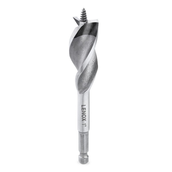 Utility Wood Drill Bit, Bi-Metal, Drill Style: Utility, 1 in Diameter, 6 in Overall Length, 3 Flutes, 3/8 in Shank, Hex Shank, Right Hand Cutting Direction, HSS Cutting Edge, HSS, Bright