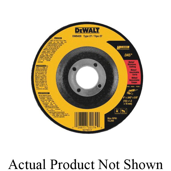 Depressed Center Cutting Wheel, Flat, 7 in Wheel Diameter, 3/32 in Wheel, 7/8 in Center Hole, Arbor Connector, 24 Grit, Coarse Grade, Aluminum Oxide Abrasive, Wheel Type Number: Type 27, 8700 RPM Resin Bond, Applicable Materials: Ferrous Metal and St