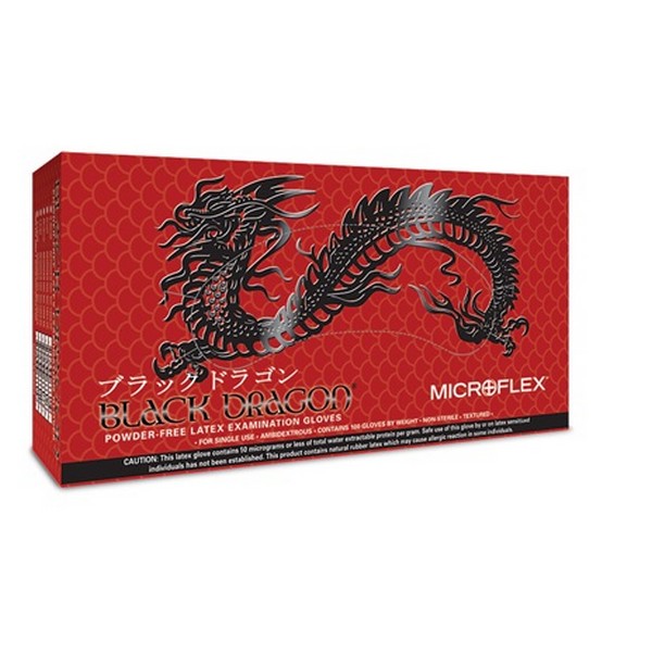 Disposable Gloves, Series: Black Dragon, Size L (8.5-9), Ambidextrous Hand, Unlined, Roll Beaded Cuff, Powder Free, 9 Inch Length, 5.5 mil Thickness, Latex, Blue, 100/Box, 20 Boxes/Case