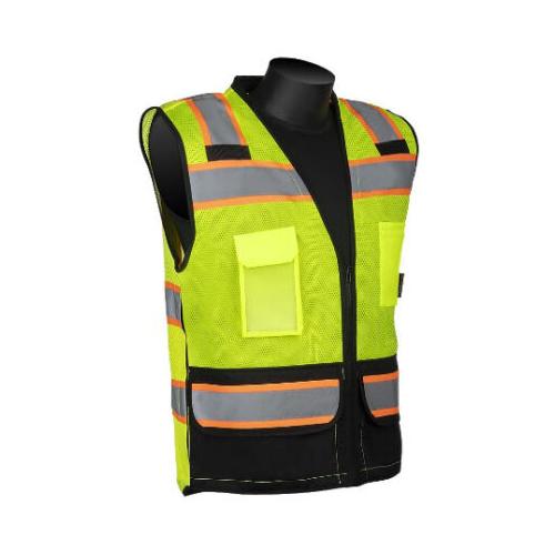 Surveyor Vest, Reflective, Series: C16042GB, XL Size, Hi-Viz Green, Mesh/Polyester, Front Zipper Closure, 8 Pockets, ANSI Class: Class 2
