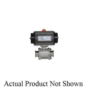 Pneumatically Actuated Sanitary Ball Valve, 3-Piece, 1/2 Inch Nominal, Clamp, 1000 psi WOG, -40 to 200 °F, Full Port, Spring Return Actuator, 4.33 Inch Inlet to Outlet Length, 5.26 Inch Top to Inlet Clamp, 316 Stainless Steel Body, Stainless Steel Ball, Virgin PTFE Trim, Buna-N® O-Ring