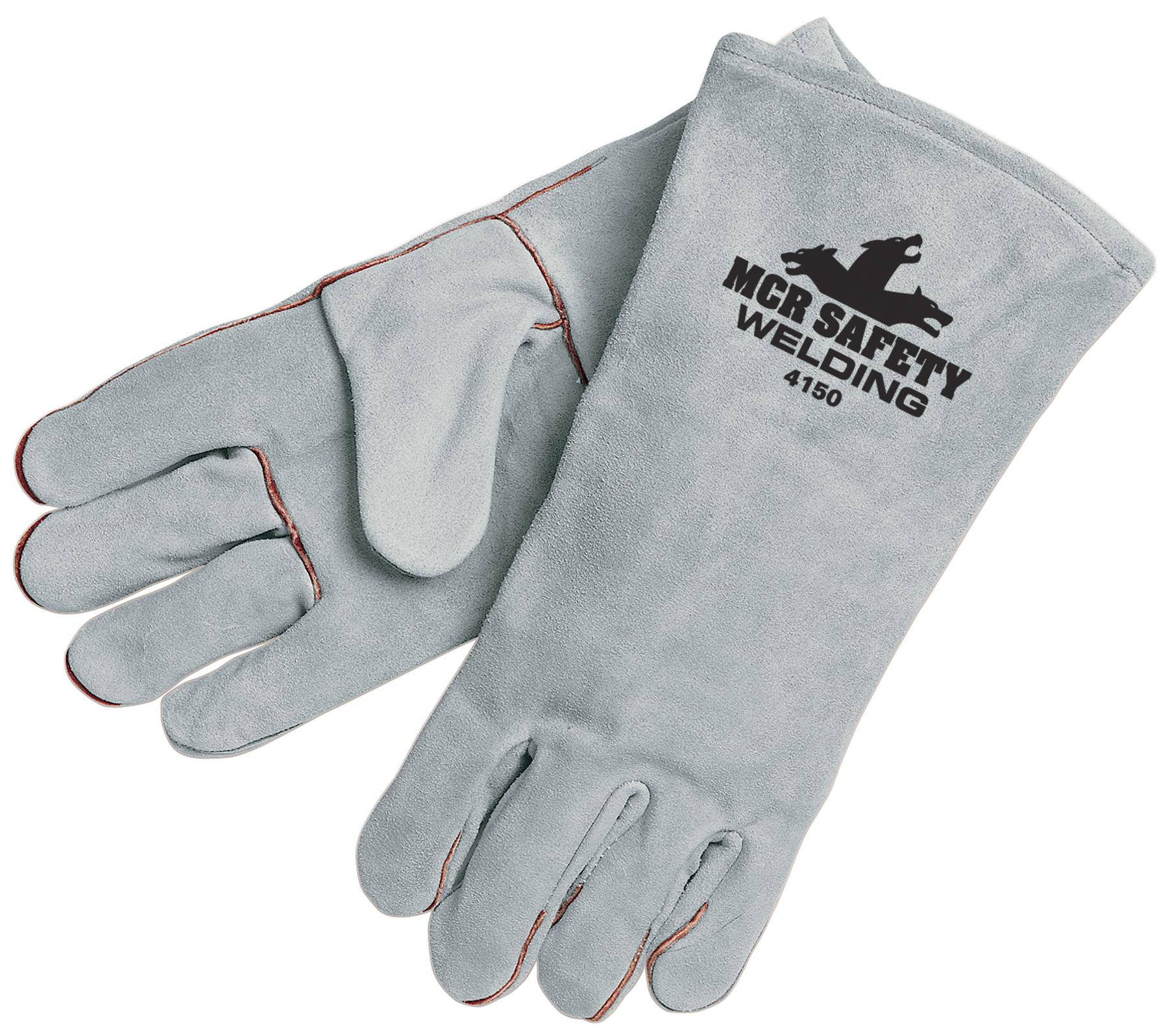 Gloves, Welding, XL Size, Split Leather Palm, Grey, Standard Finger Style, Cotton Lining, 1.1 to 1.6 mm Glove Material