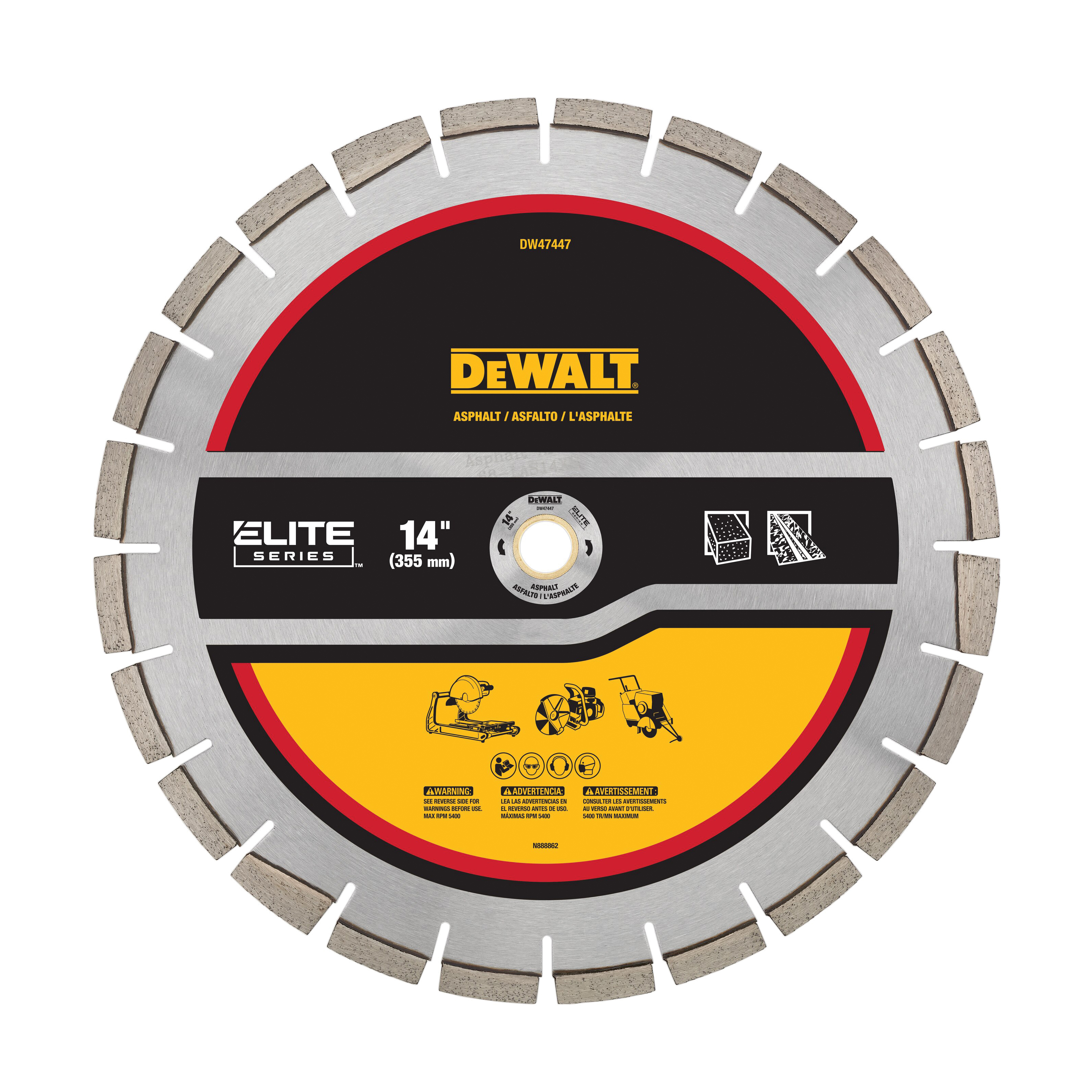 Diamond Blade, Segmented, 14 in Diameter Blade, 1/8 in Blade Cutting Width, 1 in Arbor/Shank, 10 mm Segment Height, Laser Bond, 5400 RPM Maximum