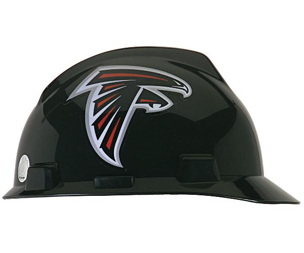 Protective Cap, Front Brim, Series: NFL, Fits Minimum Hat Size: 6-1/2, Fits Maximum Hat Size: 8, Black/White, Polyethylene, 1-Touch® Suspension, ANSI Electrical Class Rating: Class E, ANSI Impact Rating: Type I, Graphics: Atlanta Falcons, Slotted: Yes, Pin Lock Adjustment